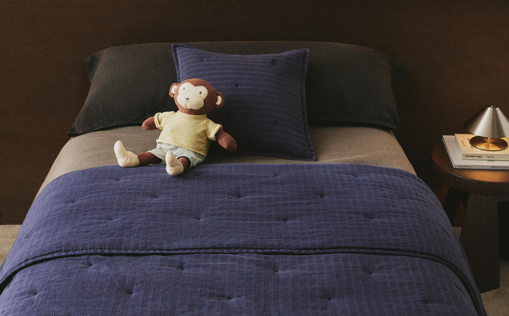 Zara Home покрывало детское из хлопка, тёмно-синий, в полоску · 1604/005