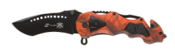 Мужской брутальный стальной складной нож с клинком 100 мм и алюминиевой рукояткой рыжий камуфляж Stinger FK-018X в подарочной коробке с чехлом