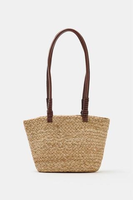 ZARA МИНИ-СУМКА-ШОПЕР ИЗ ДЖУТА, СВЕТЛО-БЕЖЕВЫЙ