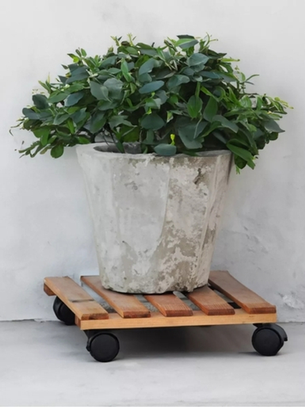 Подставка для цветов напольная на колесиках Флорэль деревянная в стиле рустик (состаренный), квадратная, браун