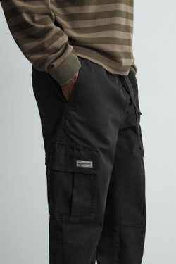 ZARA БРЮКИ КАРГО SLIM FIT, ЧЕРНЫЙ