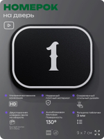 Номерок на дверь квартиры 1, для кабинета, офиса, шильдик 9 х 7 см, черный, Айдентика Технолоджи