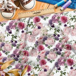 Ткань кулирная гладь нарисованные маслом розы на белом фоне