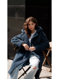 Шуба чебурашка тедди из экомеха, синяя, Северина