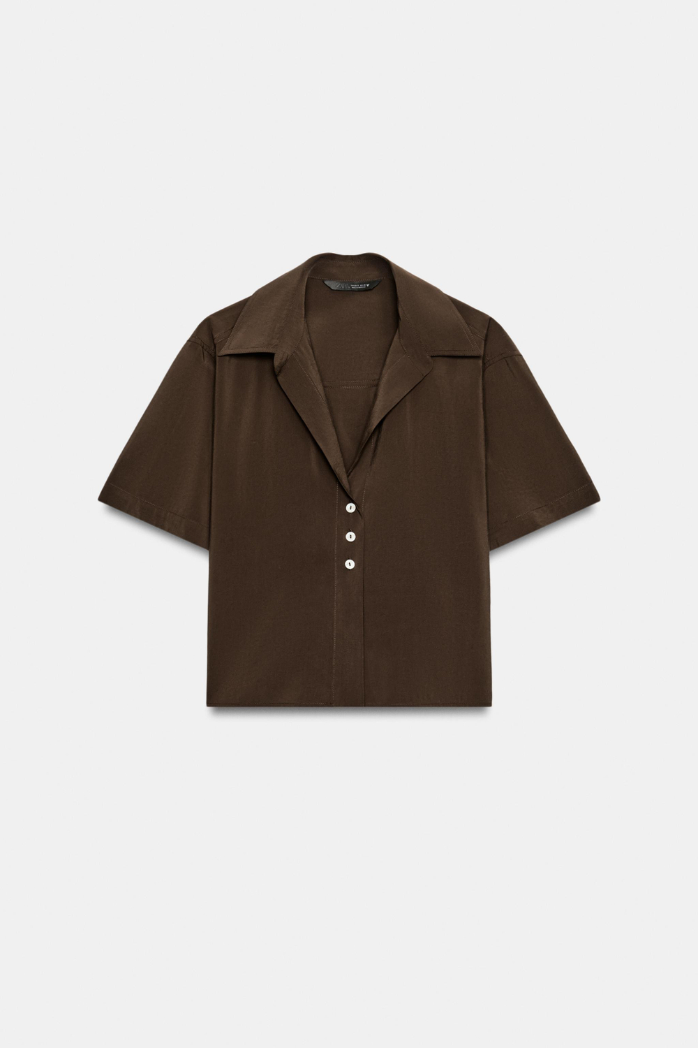 ZARA РУБАШКА СТРУЯЩЕГОСЯ КРОЯ С КОРОТКИМ РУКАВОМ, ШОКОЛАДНО-КОРИЧНЕВЫЙ