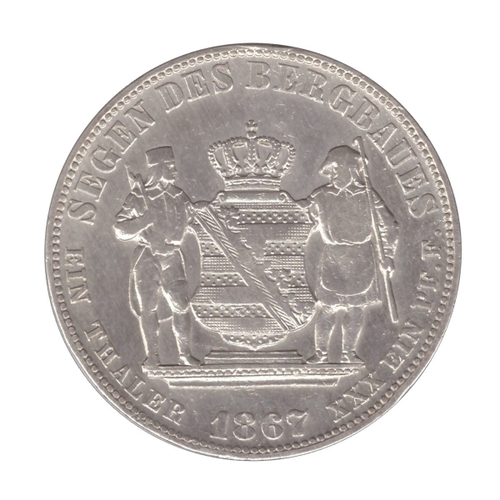 1 талер 1867 (В). Германия-Саксония. Серебро VF-XF