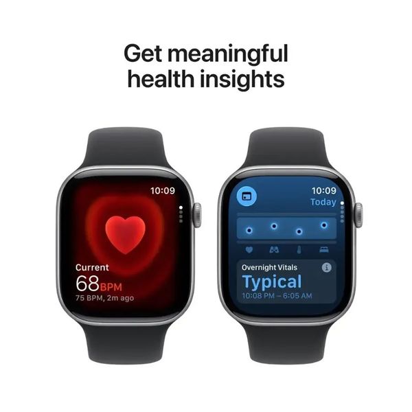 Умные часы Apple Watch Series 11 46 мм из алюминия цвета «чёрный глянец», нейлоновый браслет синего цвета