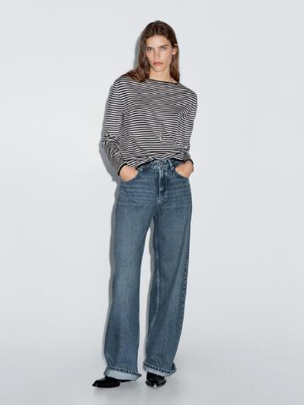 Massimo Dutti Свитер в полоску с длинными рукавами, черный