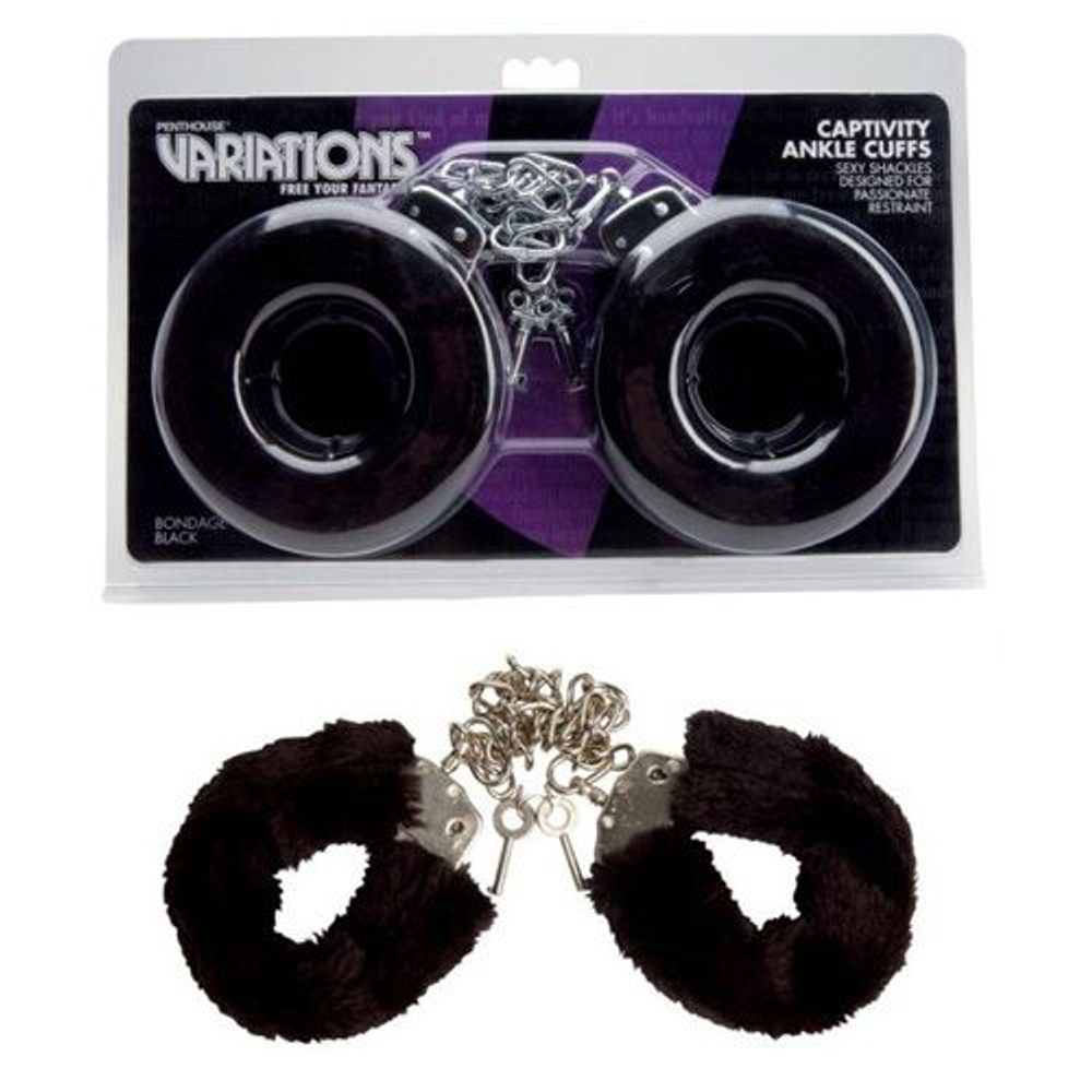Меховые черные наручники VARIATIONS (Цвет: черный)