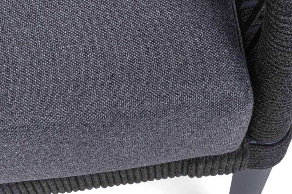 "Канны" лаунж-зона 4-местная (разборная) из роупа со столиком "Диего" цвета "серый гранит", роуп темно-серый круглый, ткань темно-серая