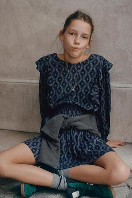 ZARA ПЛАТЬЕ С ПРИНТОМ, СИНИЙ