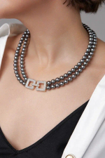 Колье "Эмили" серый жемчуг с золотой застежкой из кубических микроцирконов