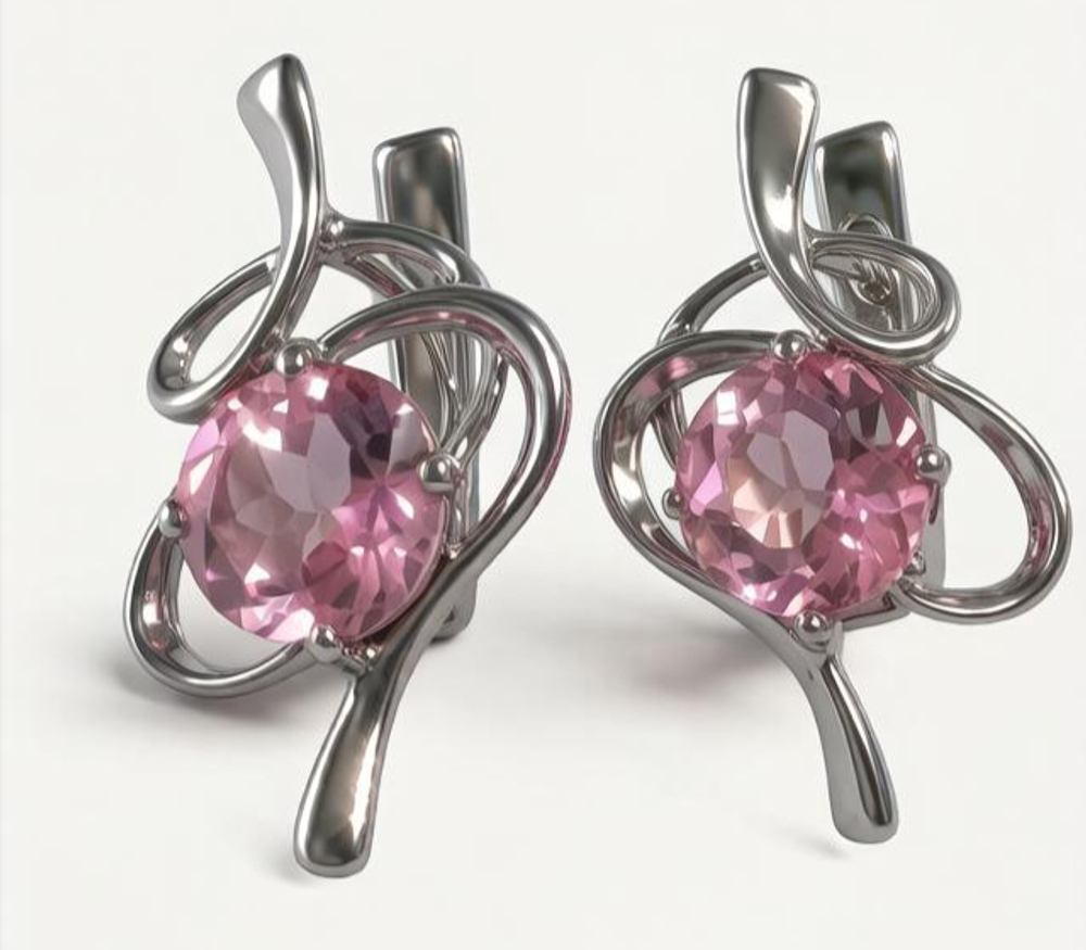 Ювелирные серьги из серебра 925 пробы с розовым топазом