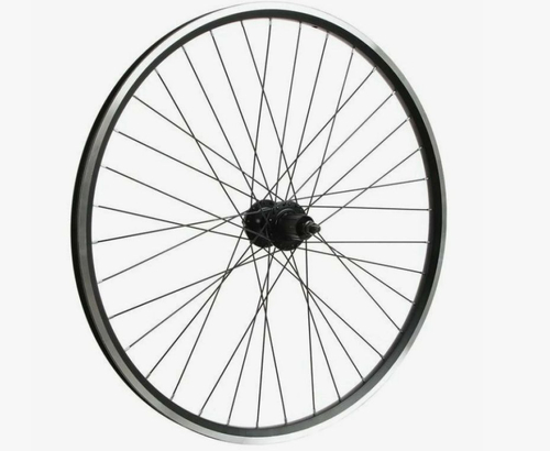 Колесо заднее 27.5" TRIX, обод алюминиевый, двойной, 36H, пистонированный, 584х19,4/25х21,4мм, A/V, анодированный, черный, втулка алюминиевая, под ДИСК, под кассету 8-10 скоростей, гайки, черная, спица черная