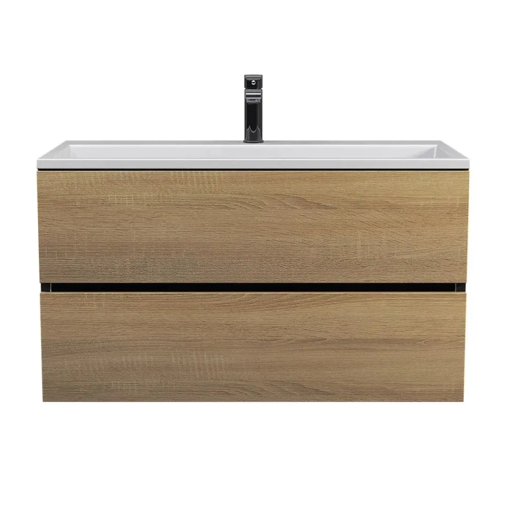 Тумба с раковиной Uperwood Barsa 90 см, раковина белая, подвесная тумба черная/дуб сонома