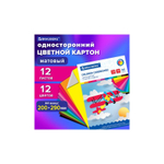 Картон цветной А4 12л. 12цв. немелованный, в папке, Самолет, BRAUBERG 113556