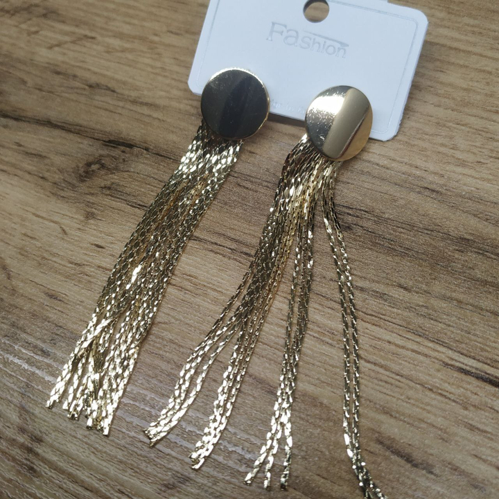 Серьги англ.заст. Bogema пластина круг цепочки жгутики металл золотистый желтый