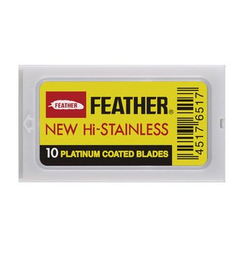 Сменные лезвия Feather Hi-Stainless Platinum для т-образной бритвы (10 шт в диспенсере), желтые