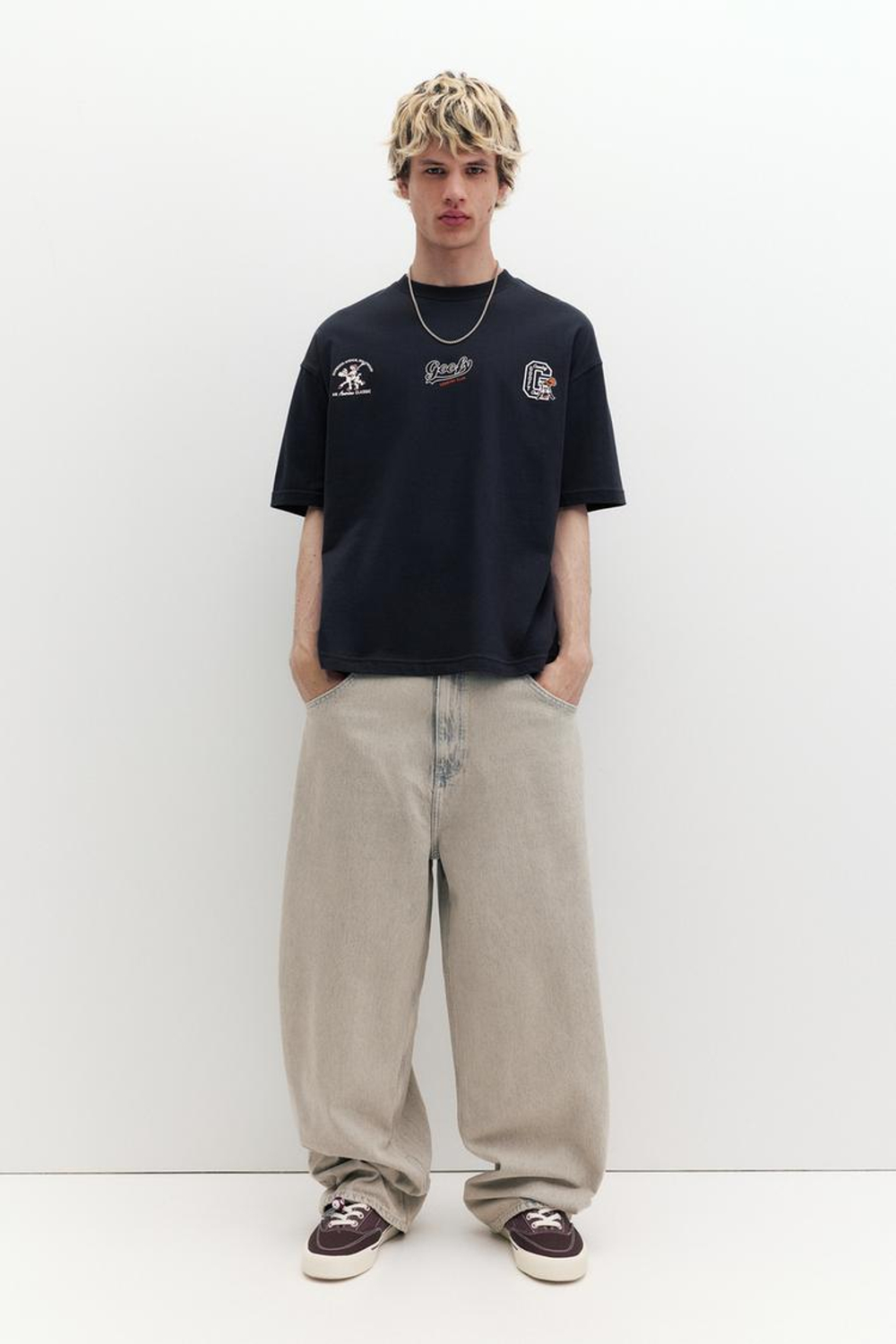 PULL&BEAR Футболка с принтом «Goofy», темно-синий