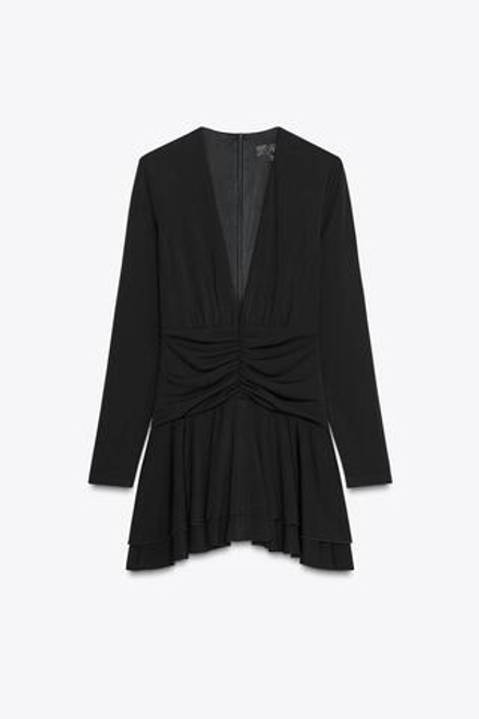 ZARA ПЛАТЬЕ-КОМБИНЕЗОН СО СБОРКАМИ, ЧЕРНЫЙ