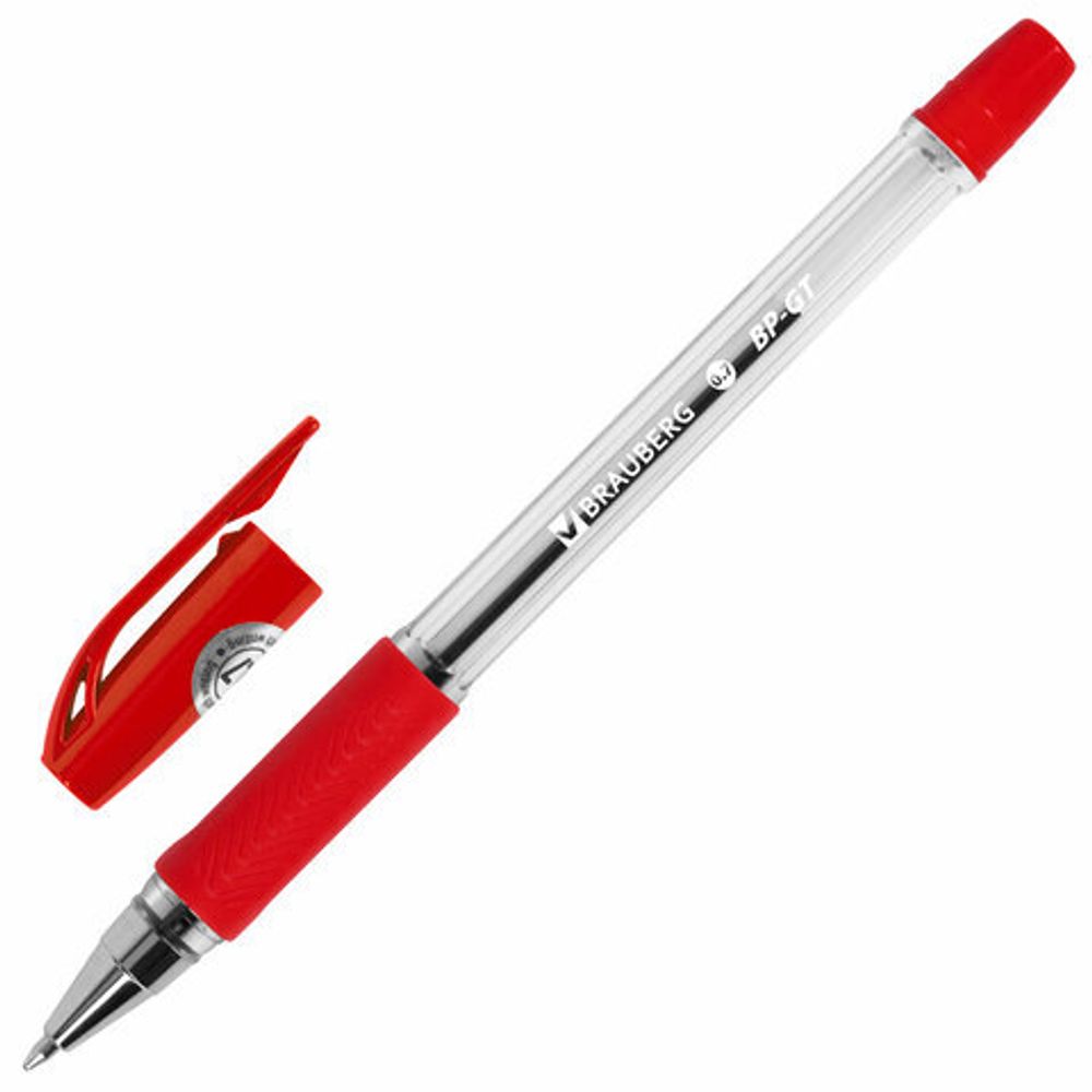 Ручка шариковая BRAUBERG "BP-GT", КРАСНАЯ, корпус прозрачный, евронаконечник 0,7 мм, линия письма 0,35 мм, 144007