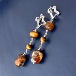 Серьги длинные с оливковым агатом и тигровым глазом