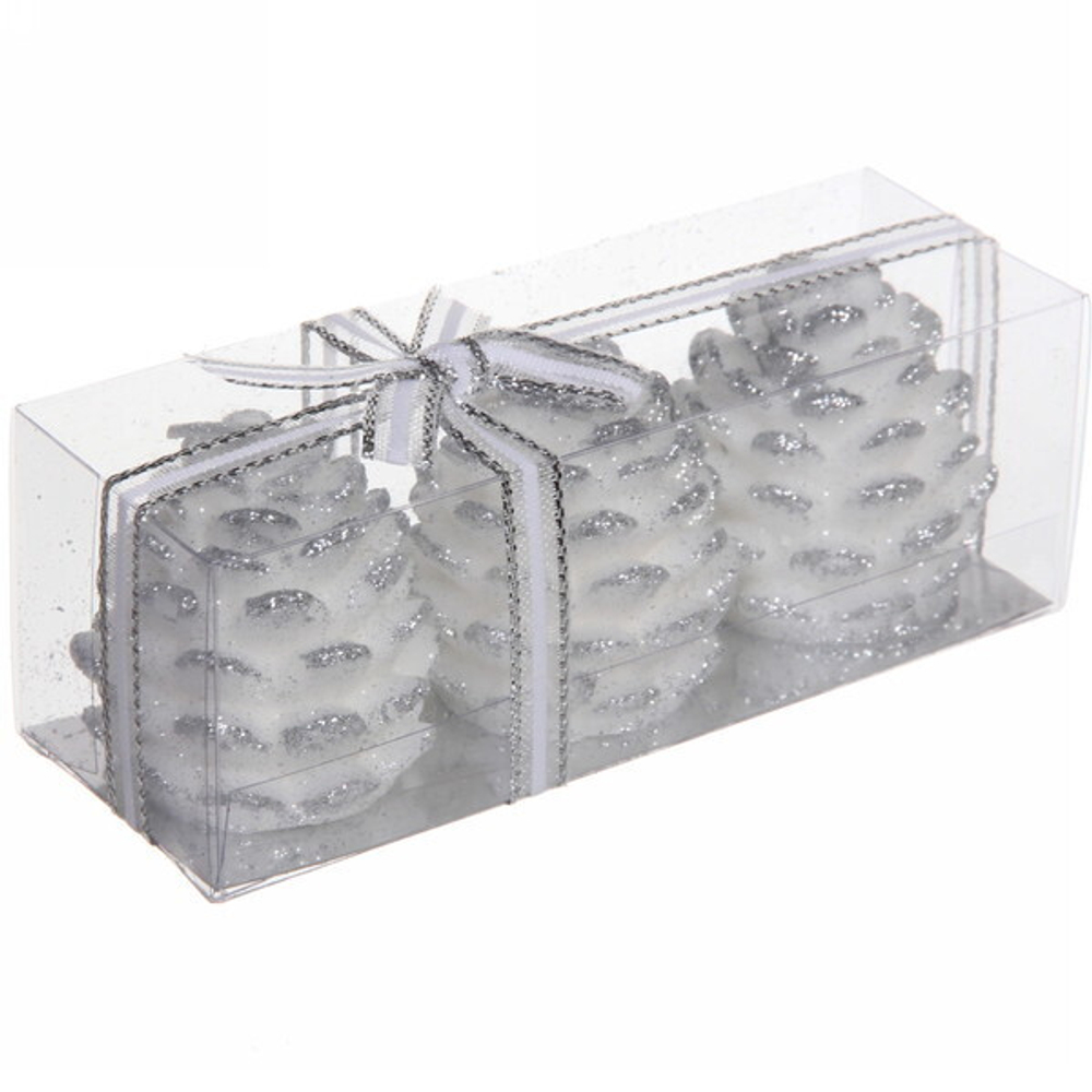 Свечи новогодние «Шишечки» 5,2 см (набор 3 шт), серебро