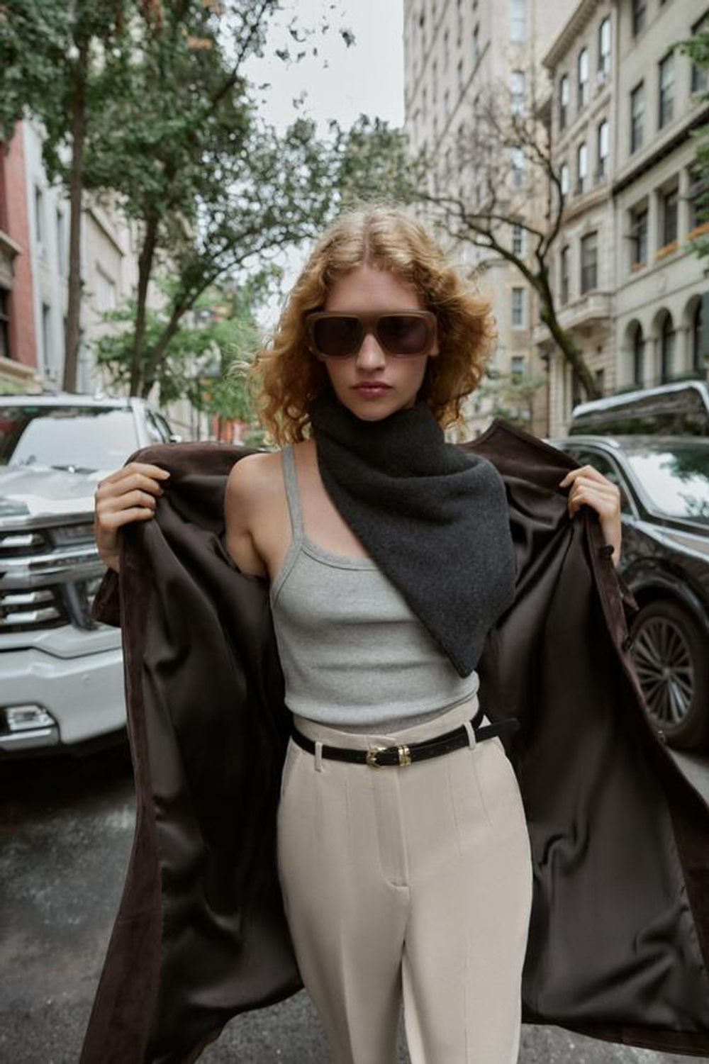 ZARA БРЮКИ С ВЫСОКОЙ ПОСАДКОЙ И РЕМНЕМ, СВЕТЛЫЙ ЖЕЛТО-КОРИЧНЕВЫЙ