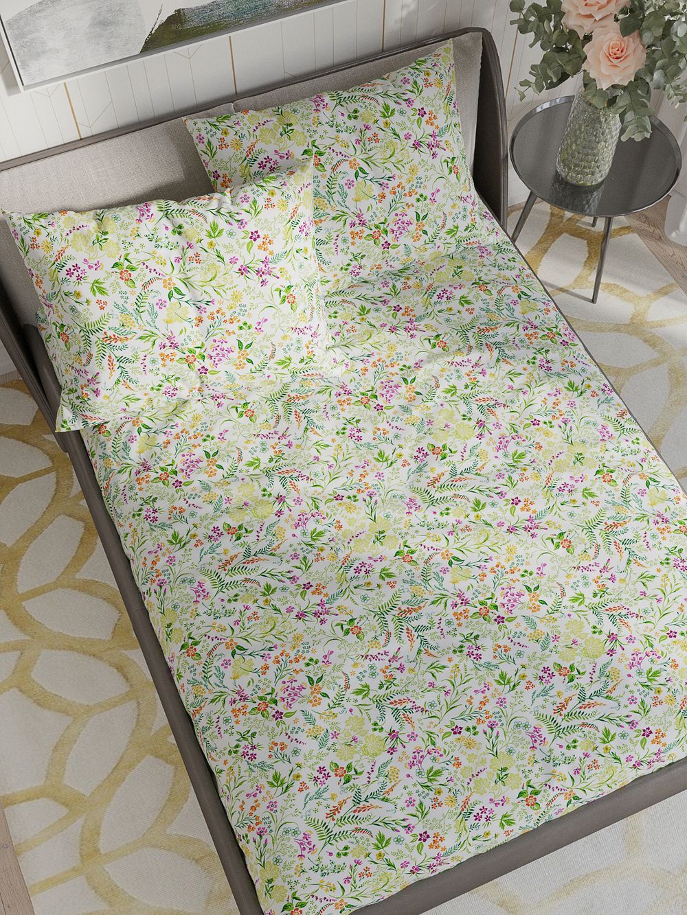 Постельное белье бязь Сказка "Полевые цветы" семейное Наволочка 50х70 см 2 шт Простынь на резинке 160x200 см Пододеяльник 145x215 см 2шт