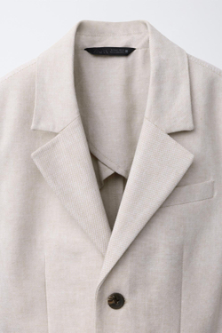 ZARA КОСТЮМНЫЙ БЛЕЙЗЕР ИЗ ХЛОПКА И ЛЬНА, ЭКРЮ