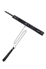 Кожаный двухслойный ошейник с белой строчкой и поводком