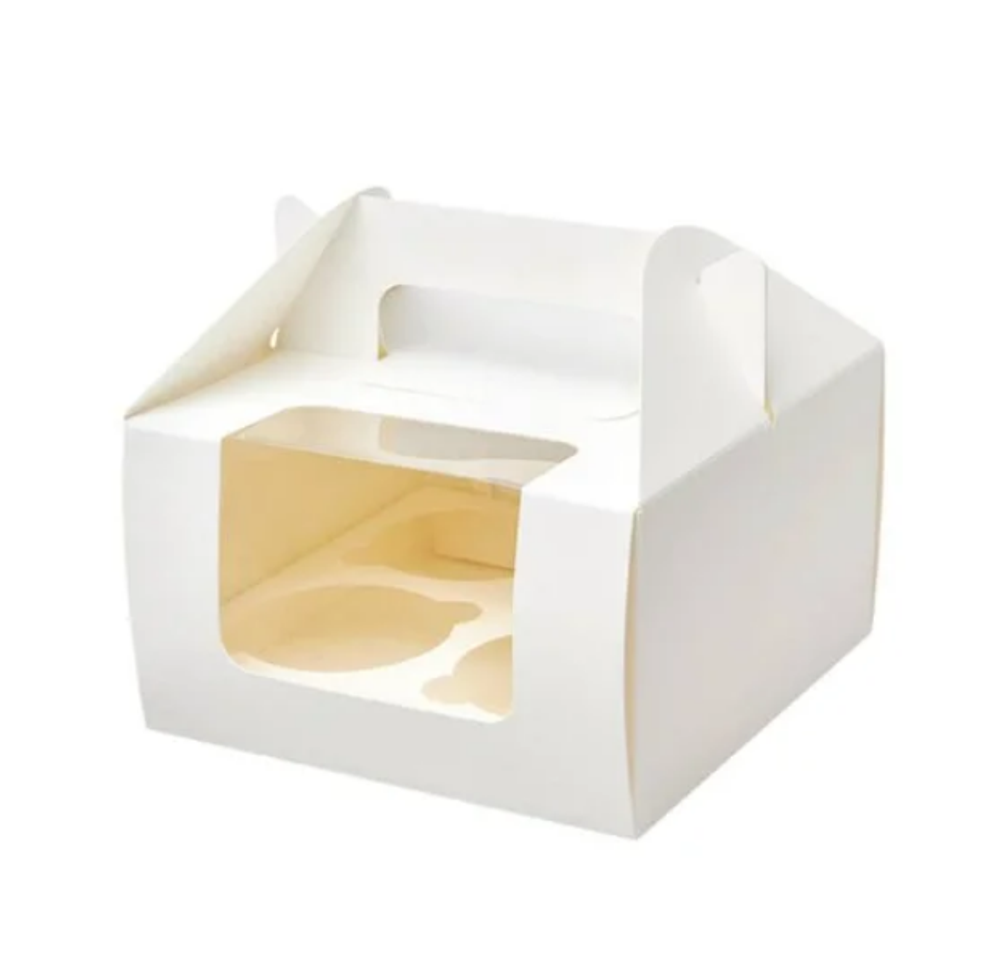Коробка для капкейков 4 шт с окошком 160*160*195 мм (белый)