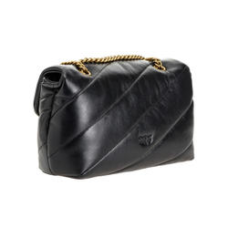 Сумка Pinko Puff Gold Buckle Bird Swallow Logo Chain Shoulder Strap Quilted Sheepskin Pillow Bag Shoulder Messenger Bag Large Women's Black Gold, 1P227J-Y6Y3-Z99