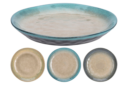 Тарелка обеденная керамическая синяя с бежевым 27 см