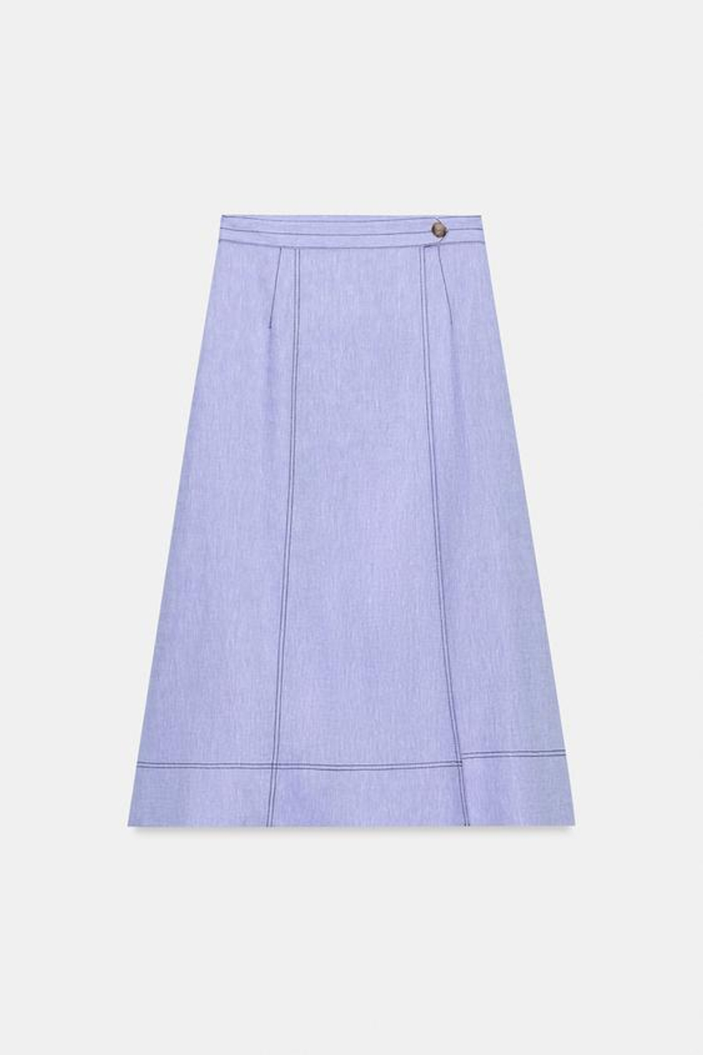 ZARA ЛЬНЯНАЯ ЮБКА НА ЗАПÁХЕ СО СТРОЧКОЙ, ГОЛУБОЙ