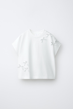 ZARA ФУТБОЛКА С БАНТАМИ, БЕЛЫЙ