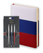 Подарочный набор Parker Jotter London Trio: гелевая ручка Red CT + шариковая ручка Blue CT + карандаш Stainless Steel CT и Ежедневник недатир.триколор