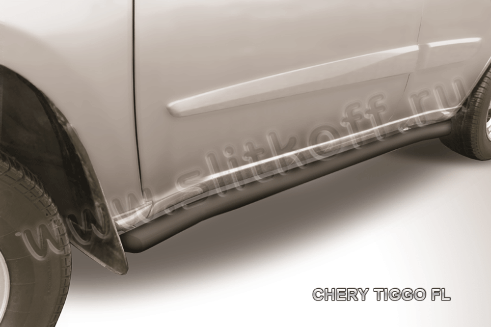 Пороги стальные Chery Tiggo FL (2011-2016) d57 с гибами (серебристые)