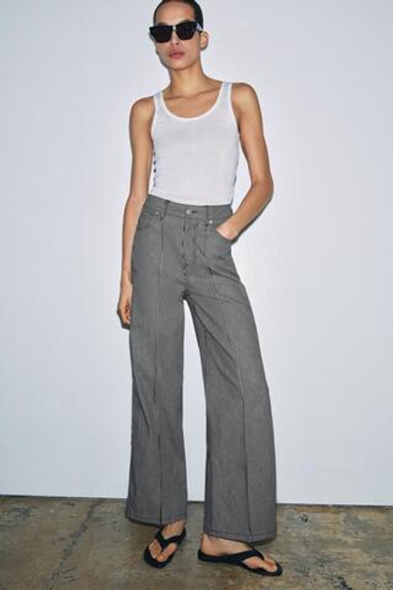 ZARA ДЖИНСЫ WIDE LEG С ВЫСОКОЙ ПОСАДКОЙ — ZW COLLECTION, СЕРЫЙ