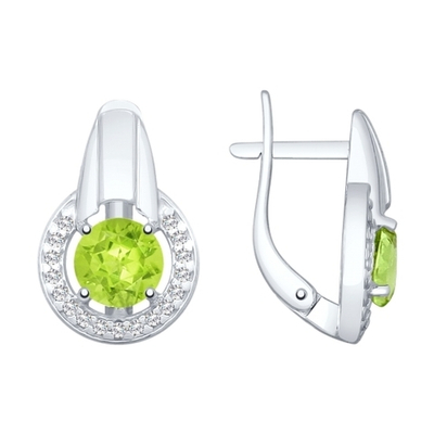 Серебряные серьги с хризолитом и фианитом (92021776)