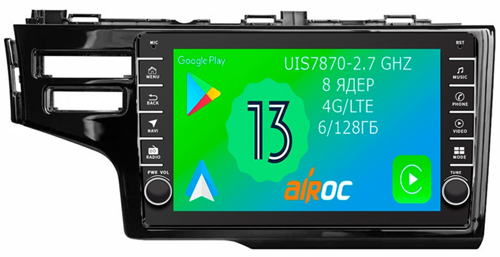 Магнитола для Honda Fit 3 2013-2020 (левый руль) - Airoc AB-1912L (кнопки и крутилки), Android 13, TS20, 6/128Гб, SIM-слот, CarPlay