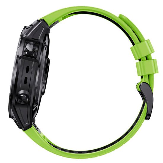 Ремешок силиконовый QuickFit 22 мм. для Garmin Fenix 7 PRO/7/6/5/5 plus, Quatix 5, MARQ, Forerunner 935 / 945, instinct, instinct 2 быстросъемный ( стиль Fenix 7 Pro ), лайм/черный