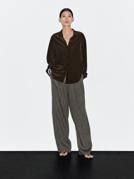 Massimo Dutti Рубашка из струящейся высокотехнологичной ткани, коричневый