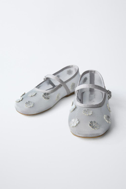 ZARA БАЛЕТКИ «ЦВЕТЫ», СЕРЫЙ