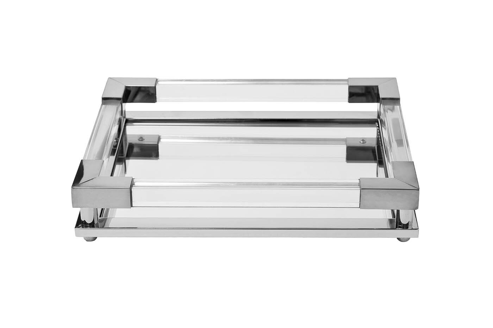 Поднос декоративный 32х25х5см Garda Decor серебряный