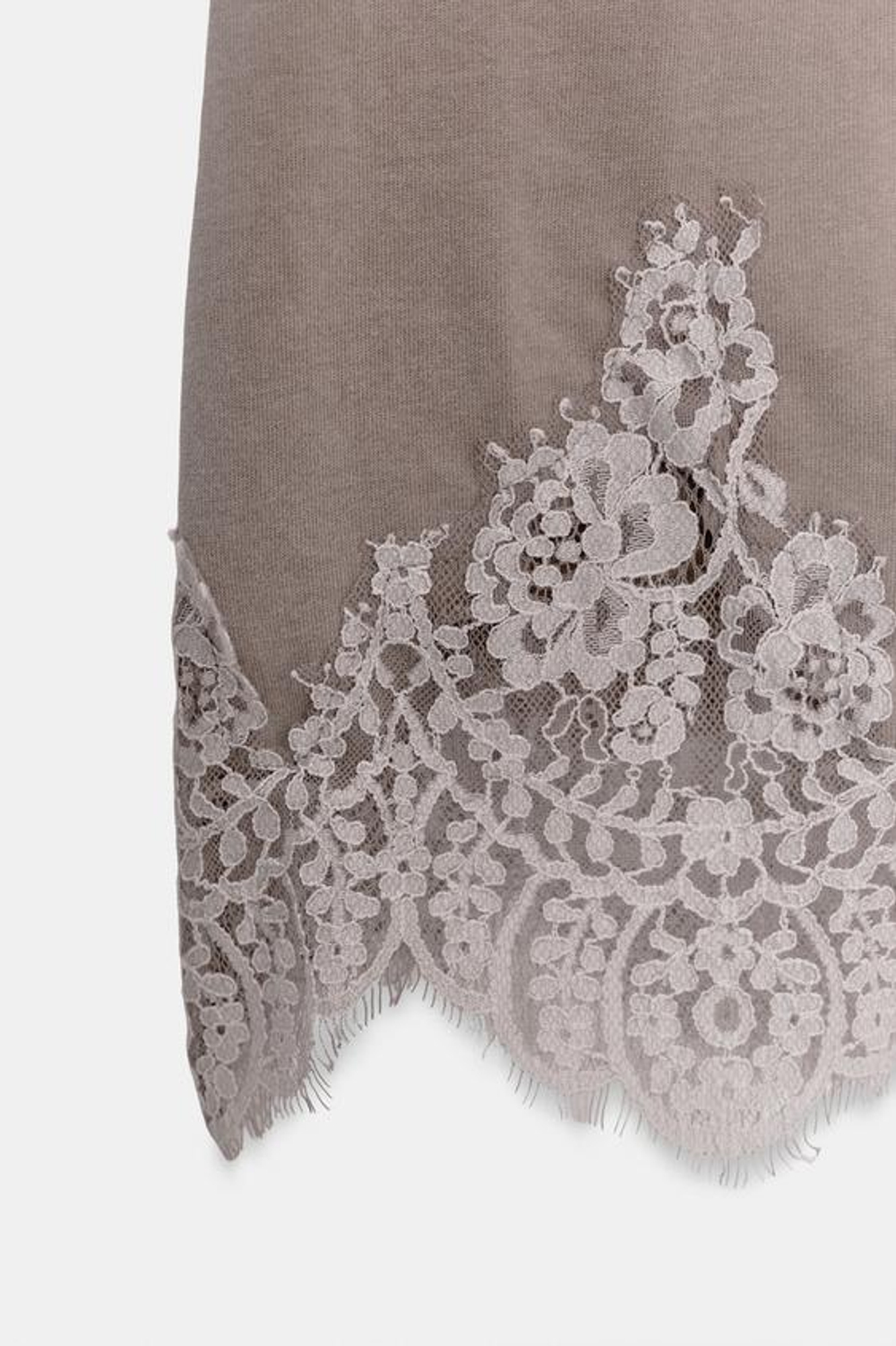 ZARA ЮБКА ИЗ ВЫЦВЕТШЕЙ ТКАНИ С КРУЖЕВНОЙ ОТДЕЛКОЙ, СЕРО-КОРИЧНЕВЫЙ