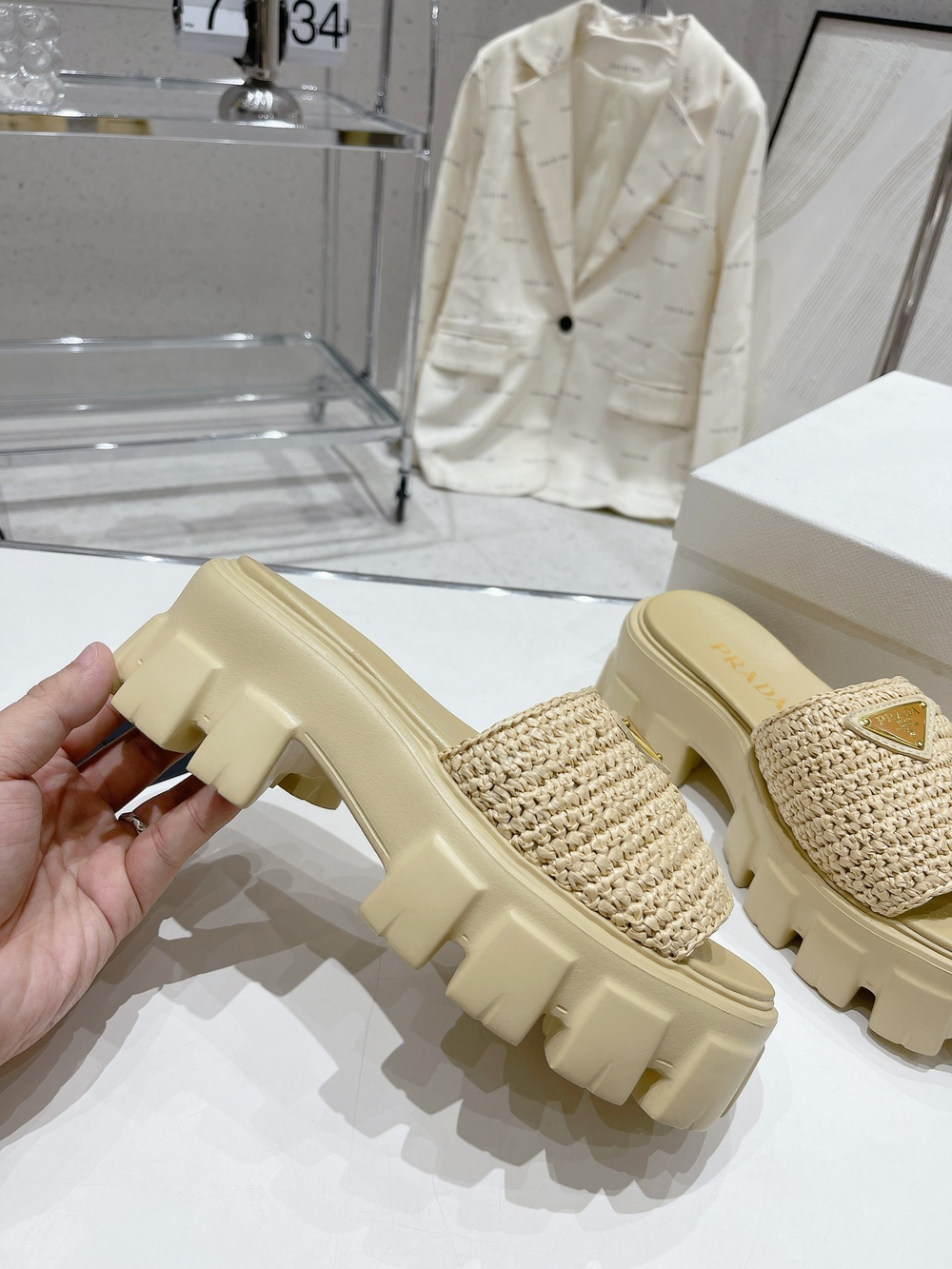 Prada Crochet Platform Slides