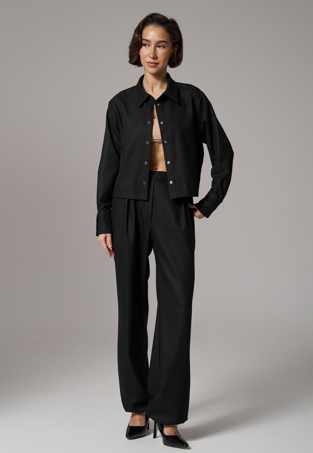 Рубашка-жакет укороченная черная