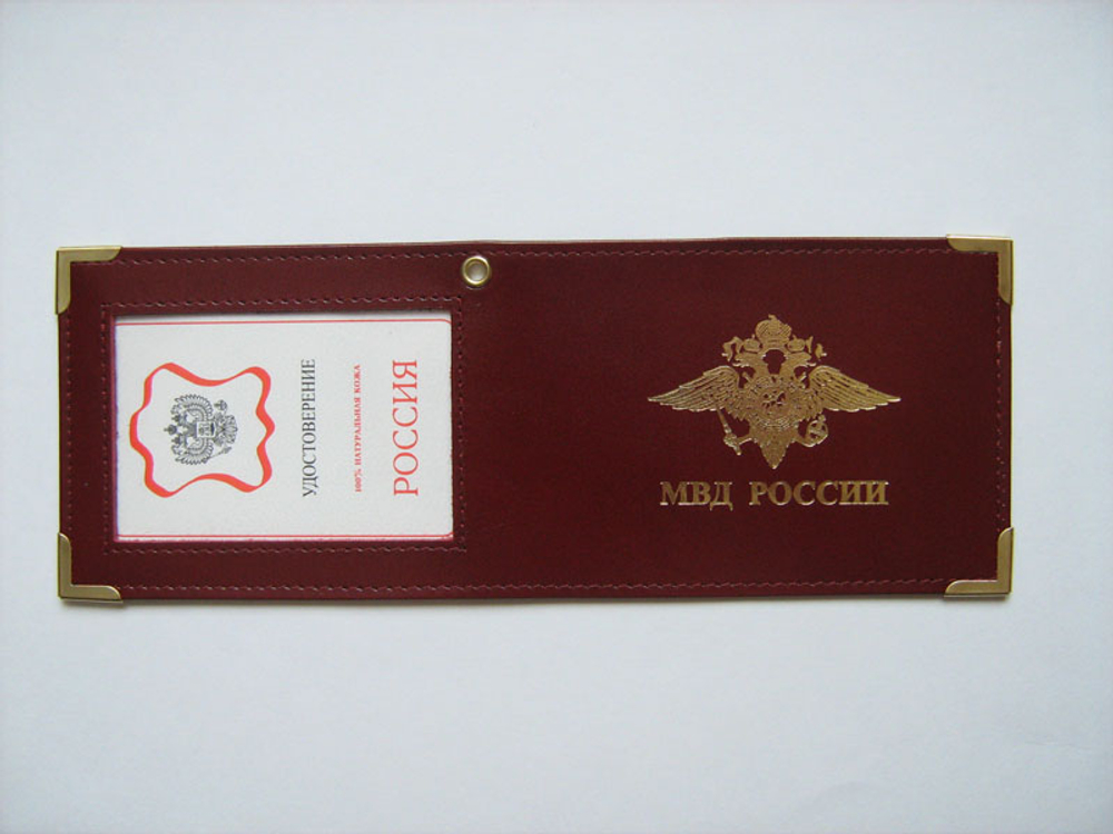 Обложка для удостоверения МВД, кожа, бордовая