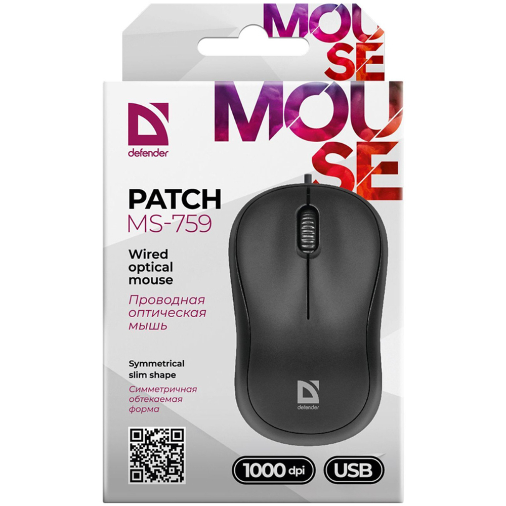 Мышь Defender Patch MS-759, USB, черный, 2btn+Roll